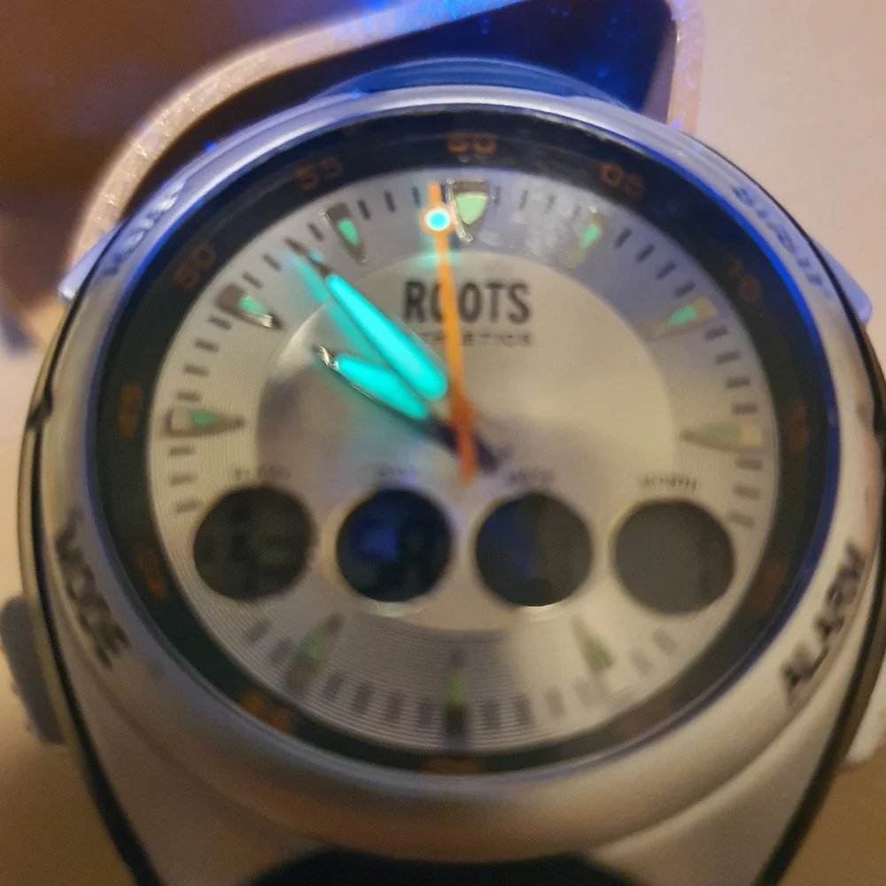 10/$20 Vtg Roots Evidence Silver/Black Ani-Digital Alarm Chrono Men's Watch Head